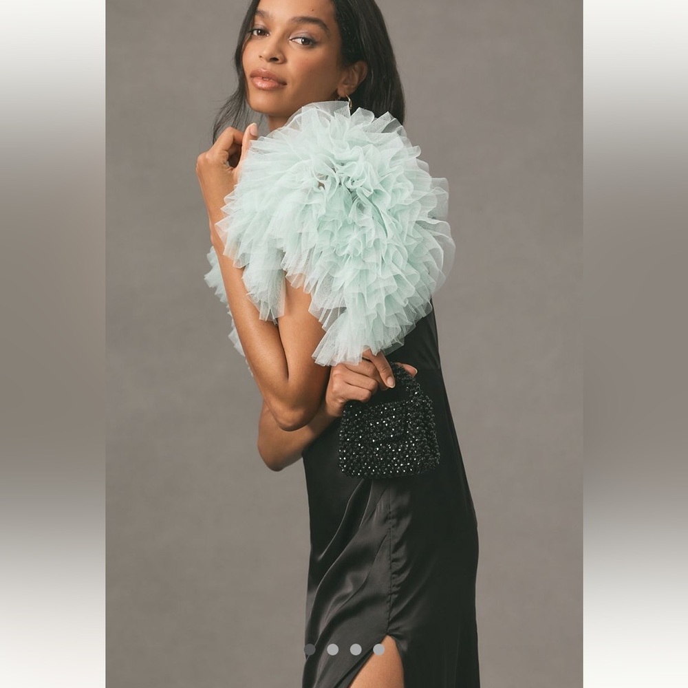 Anthropologie Aqua Tulle Ruffle Statement Sleeves - NWOT